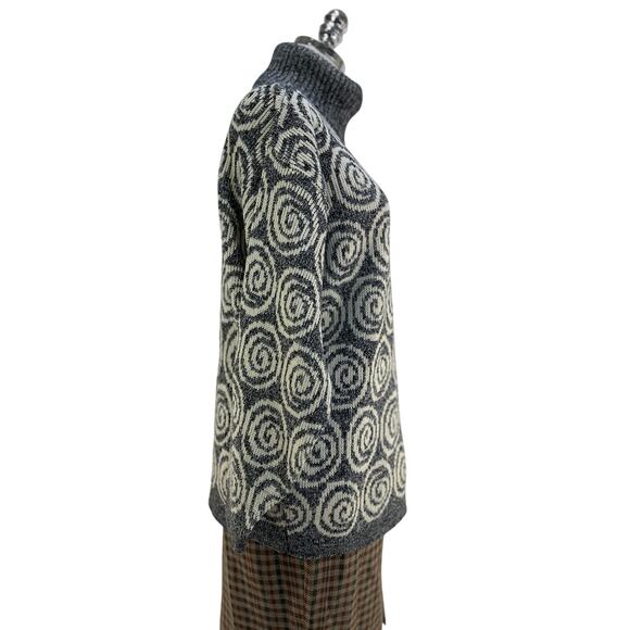 Spiral Acrylic Knit Turtleneck Sweater Pullover Gray Jumper Jeffery Rodgers - Picture 6 of 10